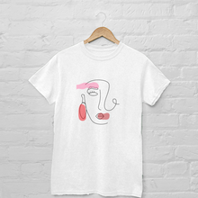 Load image into Gallery viewer, White graphic tee with abstract face design