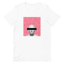 Load image into Gallery viewer, white graphic tee with pink floral background and white statue bust
