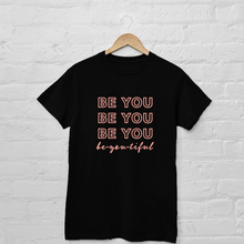 Load image into Gallery viewer, black tee with custom &quot;be-you-tiful&quot; graphic
