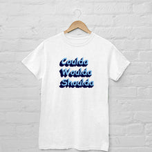 Load image into Gallery viewer, white graphic tee that says &#39;coulda woulda shoulda&#39;
